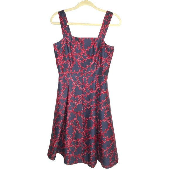 Draper James Clover Vines Dress Nassau Navy Blue Red Sz 6 Back Zip Side Pockets - Picture 8 of 8